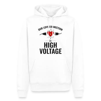 Électricien Valentine : High Voltage Love - Sweat à capuche Premium bio Homme - blanc - Devant - Nico (187cm)