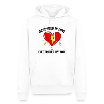 Elektriker Valentine: In der Liebe geerdet - Männer Premium Bio Hoodie - Weiß - Vorne - Nico (187cm)