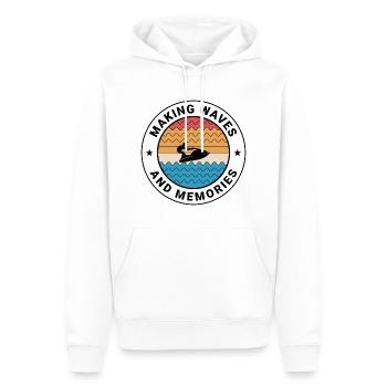 Retro Jet Skiing Adventure Ocean Waves Sunset - Men’s Premium Organic Hoodie - white - Front - Nico (187cm)