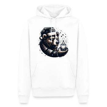OURS BOUGIE CHAUFFE-PLAT NOËL HIVER CHALEUR NORD - Sweat à capuche Premium bio Homme - blanc - Devant - Nico (187cm)