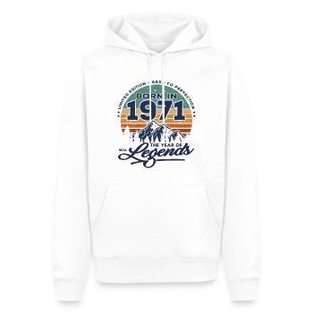 Legends are born in 1971 - Men’s Premium Organic Hoodie - white - Front - Nico (187cm)