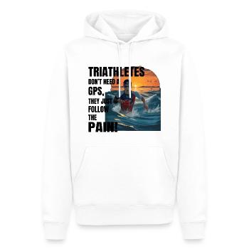 Schwimmen, Radfahren, Laufen, Triathlon, Triathlet, Leichtathletik - Männer Premium Bio Hoodie - Weiß - Vorne - Nico (187cm)