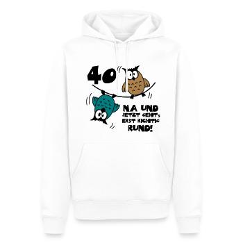 Geburtstag 40, Eulen am Drahtseil, rund - Männer Premium Bio Hoodie - Weiß - Vorne - Nico (187cm)