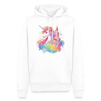 Einhorn Regenbogen Schloss Bunt Magie Fantasie - Männer Premium Bio Hoodie - Weiß - Vorne - Nico (187cm)