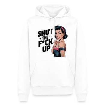 Shut the F*ck up- Pin Up - Männer Premium Bio Hoodie - Weiß - Vorne - Nico (187cm)