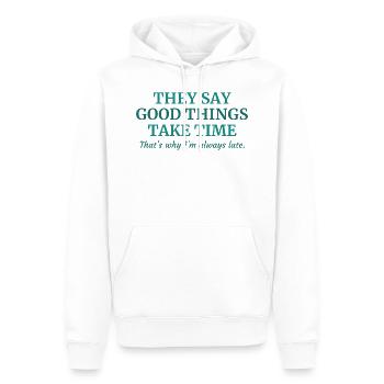Good Things Take Time - Men’s Premium Organic Hoodie - white - Front - Nico (187cm)