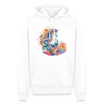 Une licorne veille sur la ville - Sweat à capuche Premium bio Homme - blanc - Devant - Nico (187cm)