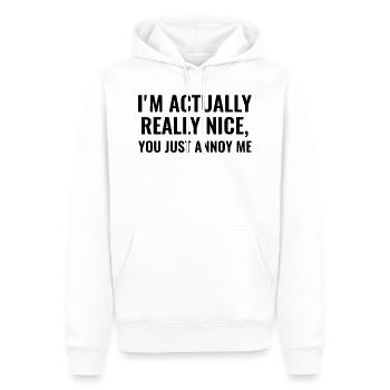 Ich bin eigentlich wirklich nett - Männer Premium Bio Hoodie - Weiß - Vorne - Nico (187cm)