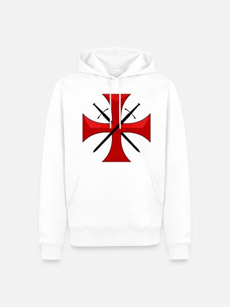 Templar cross and swords - Sweat à capuche Premium bio Homme - blanc