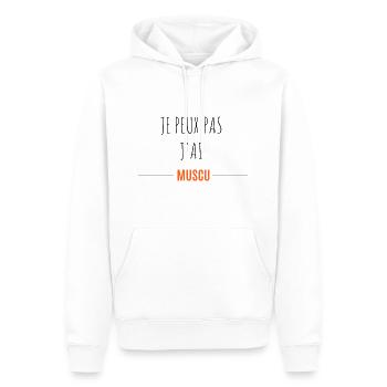 Je peux pas j'ai muscu - Sweat à capuche Premium bio Homme - blanc - Devant - Nico (187cm)