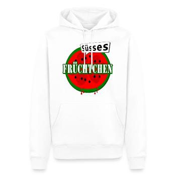 Melon bulle de dialogue Fruit sucré - Sweat à capuche Premium bio Homme - blanc - Devant - Nico (187cm)