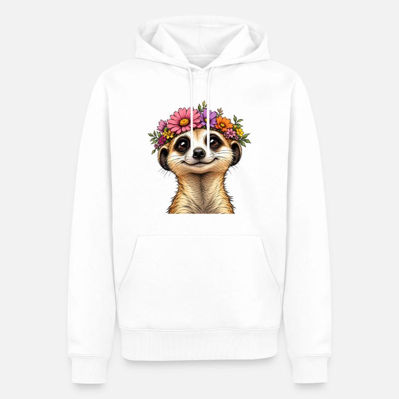 Erdmännchen mit Blumenschmuck - Männer Premium Bio Hoodie - Weiß