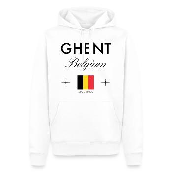 Gent Belgien Koordinaten Reise Souvenir - Männer Premium Bio Hoodie - Weiß - Vorne - Nico (187cm)