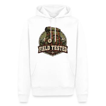 Field Tested – Robustes Outdoor-Abzeichen - Männer Premium Bio Hoodie - Weiß - Vorne - Nico (187cm)