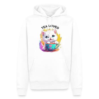 Katze mit Tee - Männer Premium Bio Hoodie - Weiß - Vorne - Nico (187cm)
