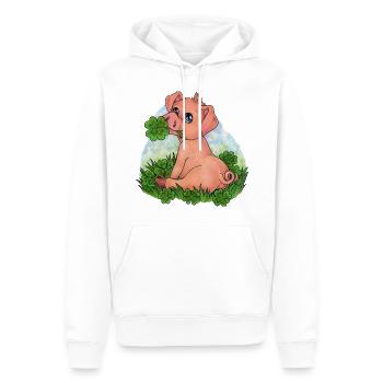 Sau Glück niedlich Ferkel mit Glücksklee Geschenk - Männer Premium Bio Hoodie - Weiß - Vorne - Nico (187cm)