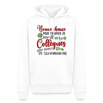 Humour Collègue Collègues Cadeau Départ Retraite - Sweat à capuche Premium bio Homme - blanc - Devant - Nico (187cm)