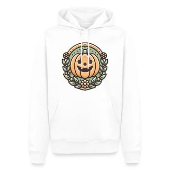 Vintage Halloween citrouille couronne badge - Sweat à capuche Premium bio Homme - blanc - Devant - Nico (187cm)