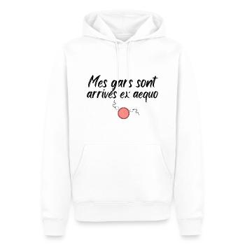 Mes gars sont arrivés ex equo, jumeaux jumelles - Sweat à capuche Premium bio Homme - blanc - Devant - Nico (187cm)