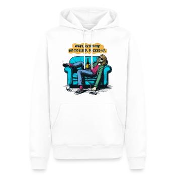 Betrunken aufwachen, schlafen gehen, abgefuckte lustige Sprüche - Männer Premium Bio Hoodie - Weiß - Vorne - Nico (187cm)