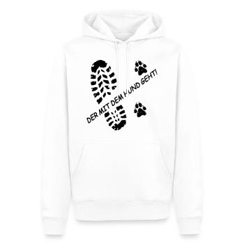 Der mit dem Hund geht! für Hundeliebhaber 🐕 - Männer Premium Bio Hoodie - Weiß - Vorne - Nico (187cm)