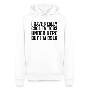 Ich habe wirklich coole Tattoos hier unten, aber mir ist kalt - Männer Premium Bio Hoodie - Weiß - Vorne - Nico (187cm)