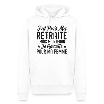 I retired, I work for my wife - Men’s Premium Organic Hoodie - white - Front - Nico (187cm)