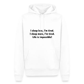 Je dors moins, je suis fatigué - Sweat à capuche Premium bio Homme - blanc - Devant - Nico (187cm)