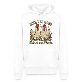 Far From The Idiots Near My Chickens Humor-Geschenk - Männer Premium Bio Hoodie - Weiß - Vorne - Nico (187cm)