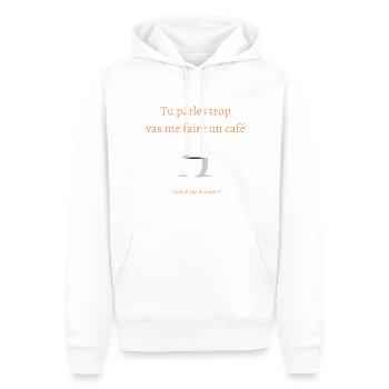 Tu parle trop vas me faire un café - Sweat à capuche Premium bio Homme - blanc - Devant - Nico (187cm)