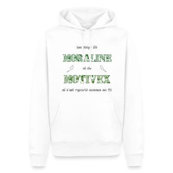 Un coup de motivex et de moraline - Sweat à capuche Premium bio Homme - blanc - Devant - Nico (187cm)