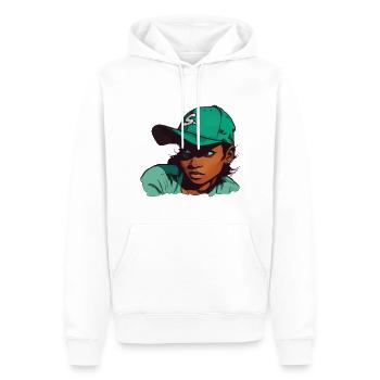 Fille à la peau claire en chapeau de baseball - Sweat à capuche Premium bio Homme - blanc - Devant - Nico (187cm)