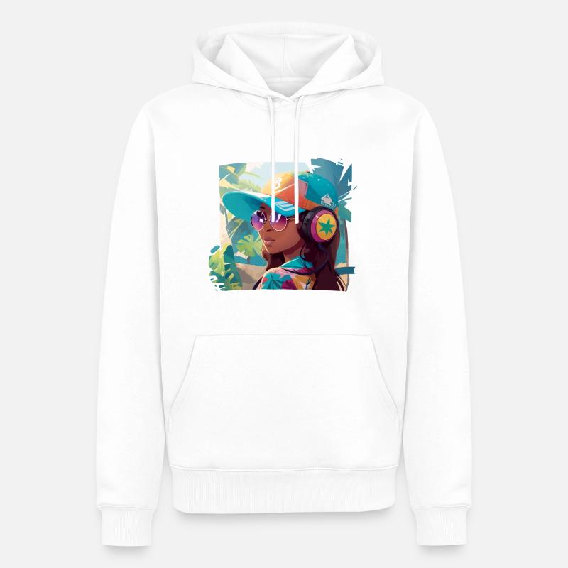 Mädchen mit Kopfhörern - Männer Premium Bio Hoodie - Weiß