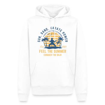 Karate summer on the beach under palm trees - Men’s Premium Organic Hoodie - white - Front - Nico (187cm)