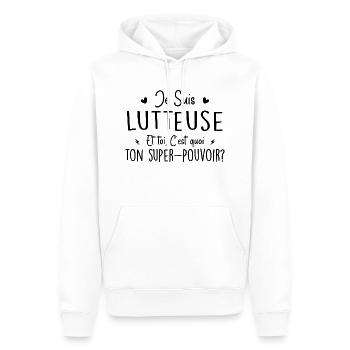 Je suis Lutteuse. C'est quoi ton super pouvoir ? - Sweat à capuche Premium bio Homme - blanc - Devant - Nico (187cm)