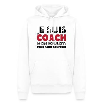Je suis coach mon boulot vous faire souffrir - Sweat à capuche Premium bio Homme - blanc - Devant - Nico (187cm)
