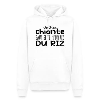 Femme qui adore : Riz. Design Drôle Humour - Sweat à capuche Premium bio Homme - blanc - Devant - Nico (187cm)