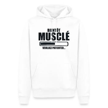Bientôt Musclé. Veuillez Patienter ! - Sweat à capuche Premium bio Homme - blanc - Devant - Nico (187cm)