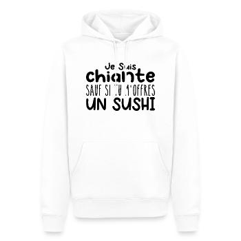 Femme qui adore : Sushi. Design Drôle Humour - Sweat à capuche Premium bio Homme - blanc - Devant - Nico (187cm)