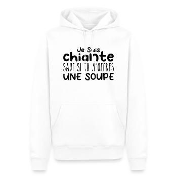 Femme qui adore : Soupe Designs Drôles Humour - Sweat à capuche Premium bio Homme - blanc - Devant - Nico (187cm)