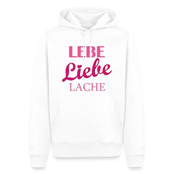 Lebe Liebe Lache Quote - Men’s Premium Organic Hoodie - white - Front - Nico (187cm)