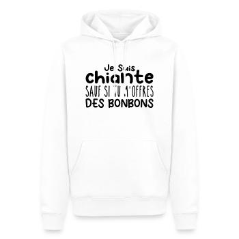 Femme qui adore : Bonbons. Design Drôle Humour - Sweat à capuche Premium bio Homme - blanc - Devant - Nico (187cm)