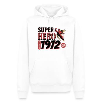 Superhelden seit 1972 - 50-jähriges Jubiläum - Männer Premium Bio Hoodie - Weiß - Vorne - Nico (187cm)