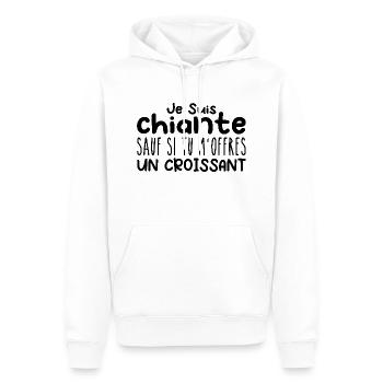 Femme qui adore : Croissant. Design Drôle Humour - Sweat à capuche Premium bio Homme - blanc - Devant - Nico (187cm)