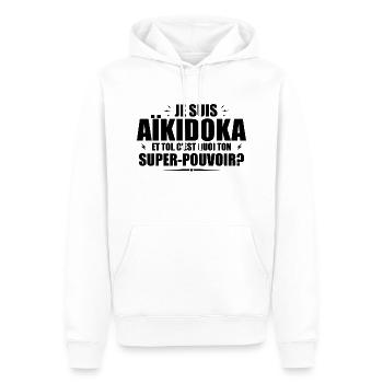 Je suis Aïkidoka. C'est quoi ton super pouvoir ? - Sweat à capuche Premium bio Homme - blanc - Devant - Nico (187cm)