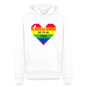 Rainbow Flag Heart Be Your Self Grafik - Männer Premium Bio Hoodie - Weiß - Vorne - Nico (187cm)