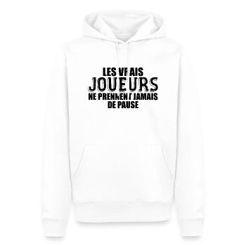 Les Les Vrais Joueurs Ne Prennent Jamais De Pause - Sweat à capuche Premium bio Homme - blanc - Devant - Nico (187cm)