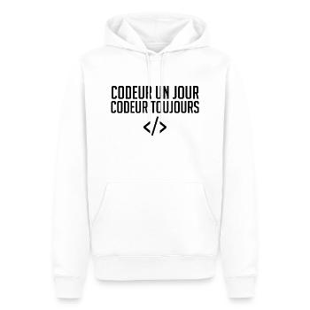 Codeur Un Jour, Codeur Toujours - Sweat à capuche Premium bio Homme - blanc - Devant - Nico (187cm)