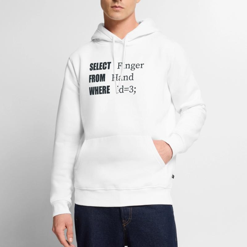 Doigt de sélection à la main, code amusant. Langage des codeurs Sweat à capuche Premium bio Homme