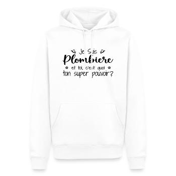 Je suis Plombière. C'est quoi ton super pouvoir ? - Sweat à capuche Premium bio Homme - blanc - Devant - Nico (187cm)